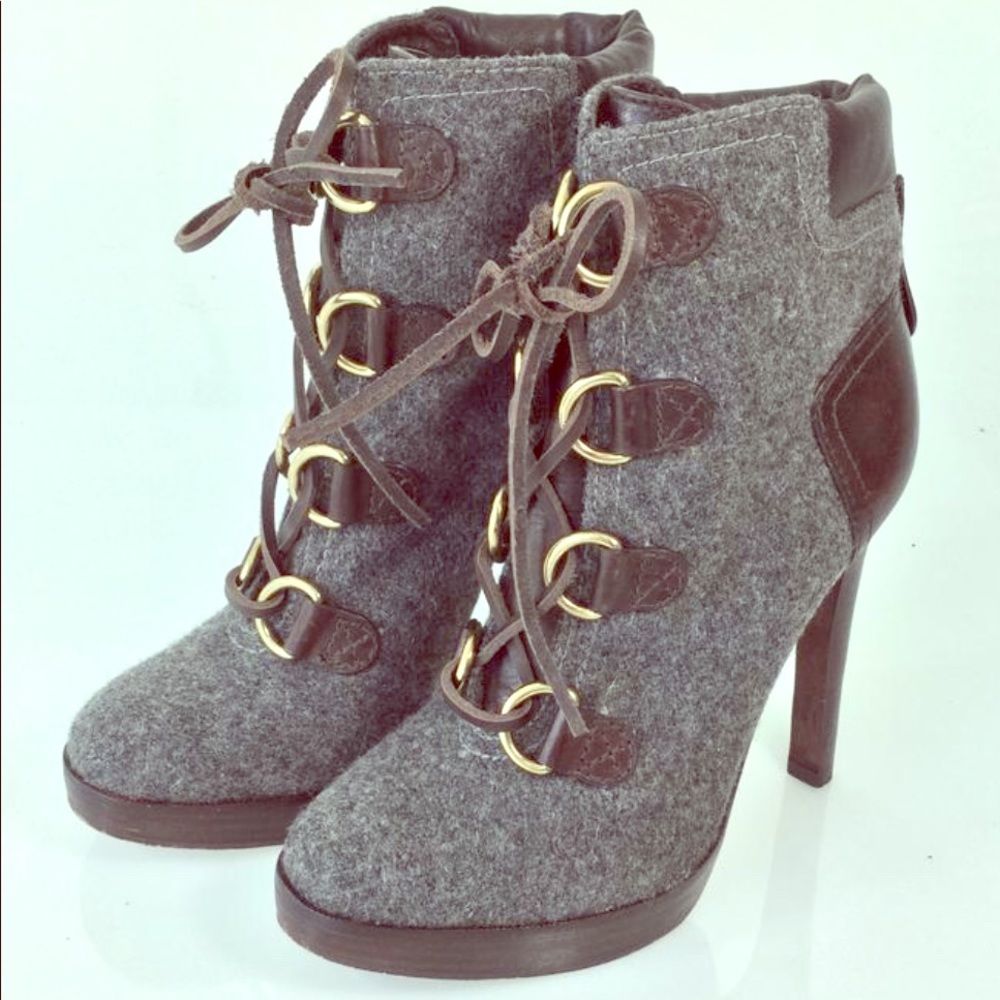 Tory Burch Gray Wool Lawson Booties